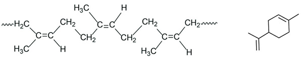 Chemical structures of polyisoprene and limonene