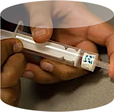 Image of marshmallows in a hand-held syringe