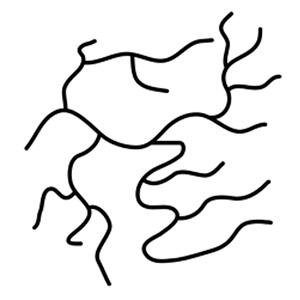 Diagram showing how polymers form a network - a bunhc of overlapping squiggly lines