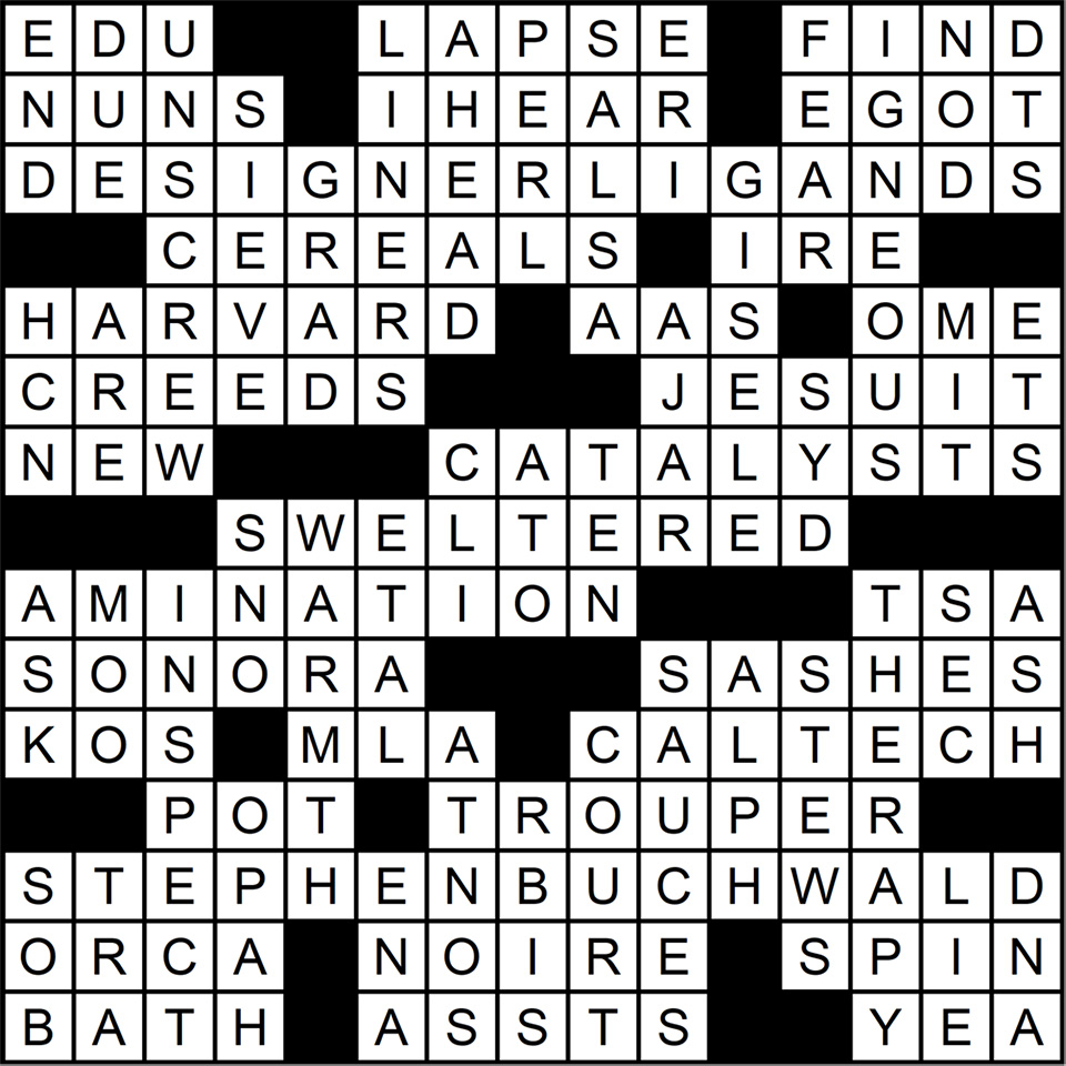 Image of the solution to the Gibbs crossword descrbed above