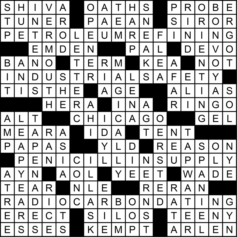 Solution to the crossword puzzle