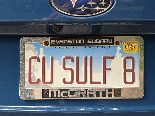 Photo of a license plate reading 
