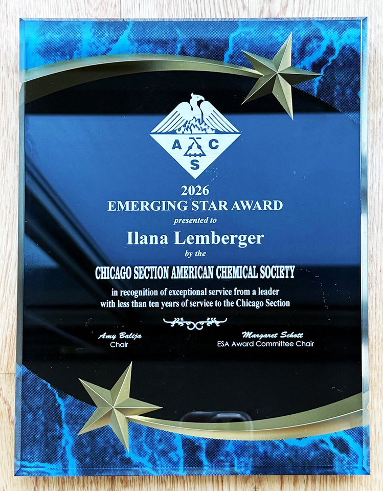Plaque for Ilana Lemberger's 2026 Emerging Star Award