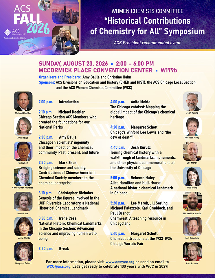 Flyer for National Fall 20206 meeting Sunday symposium on Chicago ACS history