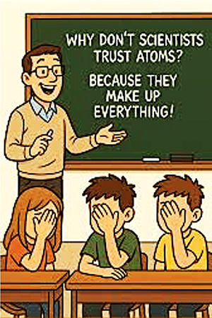 Comic showing teacher using a chalkboard to declar to exasperated students,