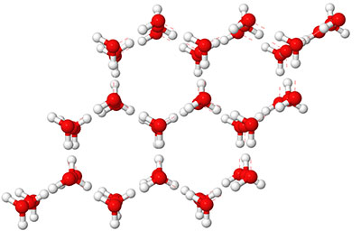 water molecules arranged in ice structure