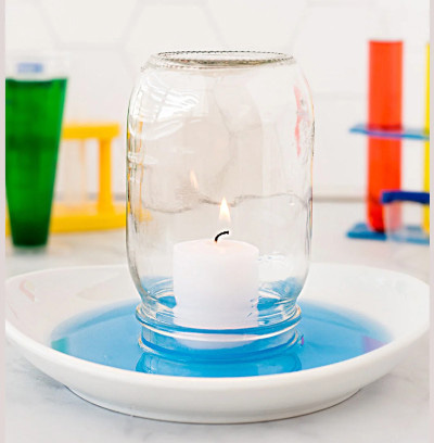 A lit candle under an inverted glass jar
